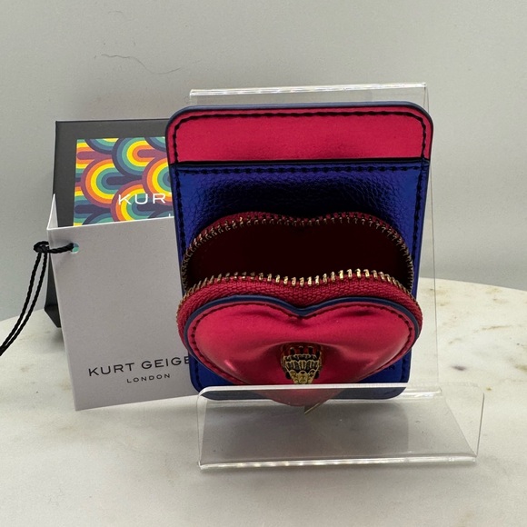 Kurt Geiger Metallic Pink and Blue Heart Pouch Phone Case & Box BNIB FULL INCL - Picture 2 of 4